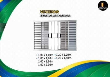 Veneziana - 6 folhas com grade - 1,2x1m - Brilhante